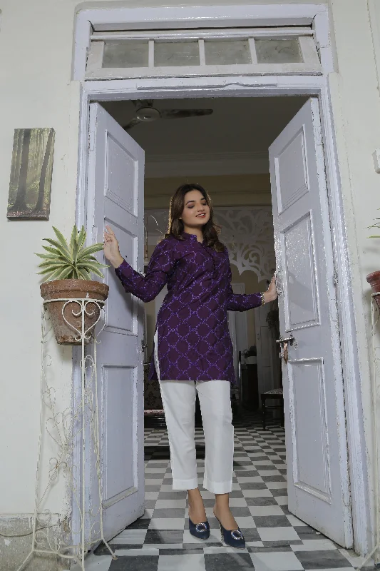 ER EMB WM 22 Purple Embroided Kurta With White Trouser Trousers Exclusive Limited
