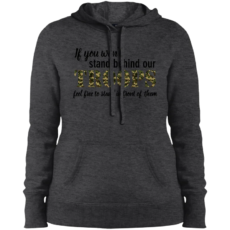 Stand behind our Troops Ladies' Pullover Hooded Sweatshirt Textured Knit Design