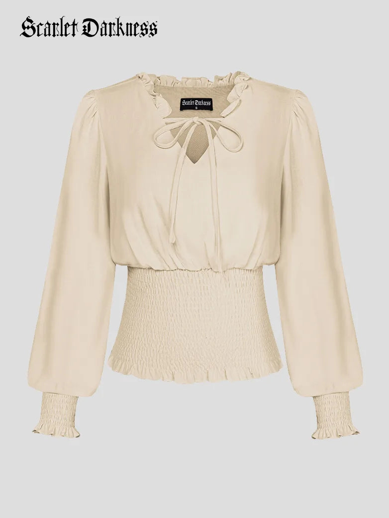 Women Renaissance Blouse Long Sleeve V-Neck Pullover Tops Slouchy Comfort Pullover