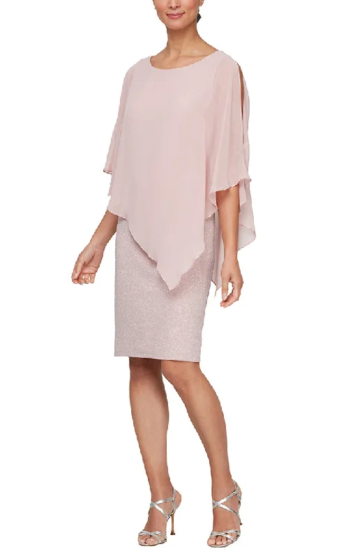 Short Sheath Dress with Asymmetric Overlay Bodice and Embellishment Detail at Shoulder