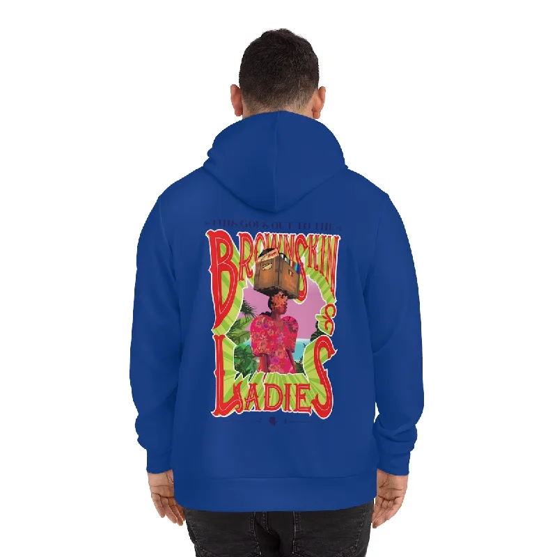Brown Skin Ladies Blue Pullover Hoodie Bell Sleeve Stylish