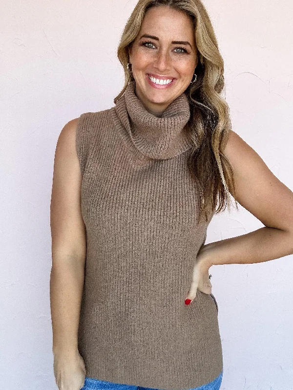 Mocha Latte Sweater Vest Mesh Sweater Canvas Denim