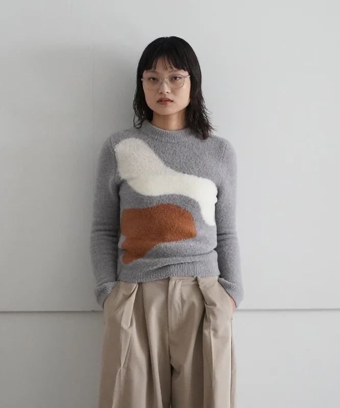 kotohayokozawa todo MARSHMALLOW SWEATER "GRAY" Herringbone Houndstooth Plaid