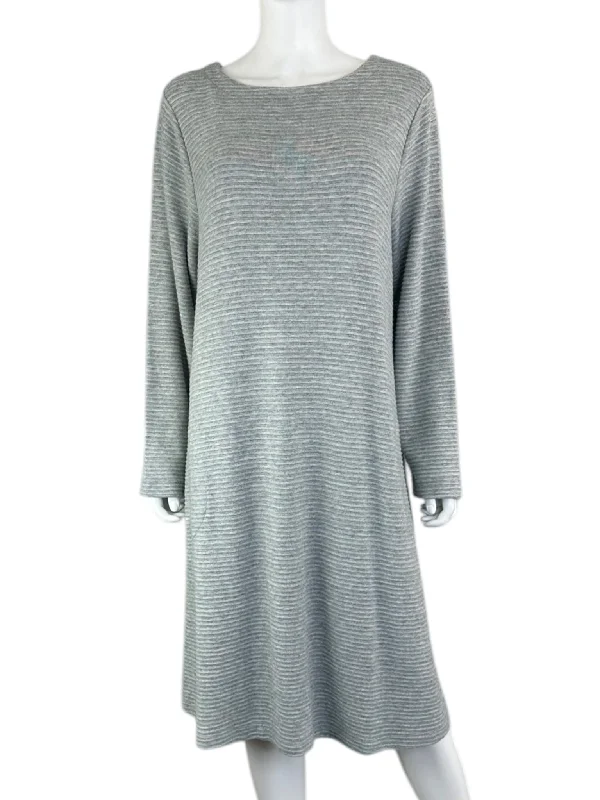 J. Jill NWT Gray Sweater Midi Dress Size XL Zippered Front Buttoned Front Snap Front