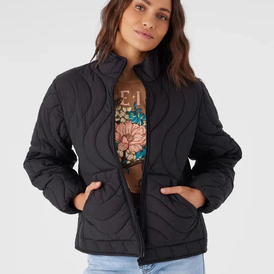 EDEN NYLON WAVE QUILTED ZIP JACKET BLACK Print Jacket Jacquard Jacket Patchwork Jacket