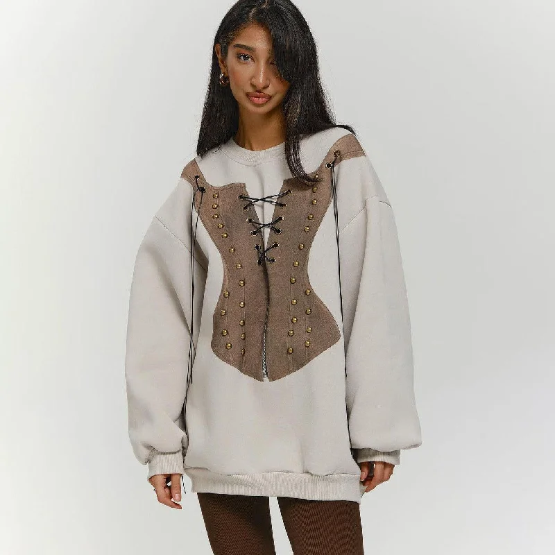 Loose Fit Contrast Color Round Neck Sweater - Casual Long Sleeve Cotton Knit Cashmere Blend Cotton Blend Poly Blend