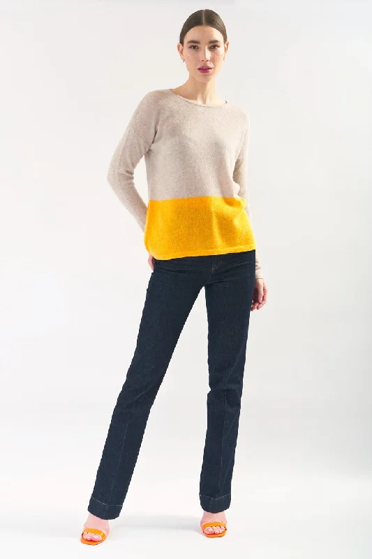 Cashmere Sweater Easy Fit Color Block Tailored Straight A-Line