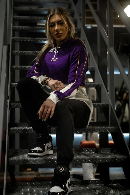 Purple & White 2 Tone Pullover Hoodie Bishop Sleeve Elegant