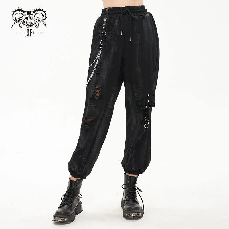 PT174 Distressed burnt out hand-painted women trousers Trousers Culottes Wide Leg