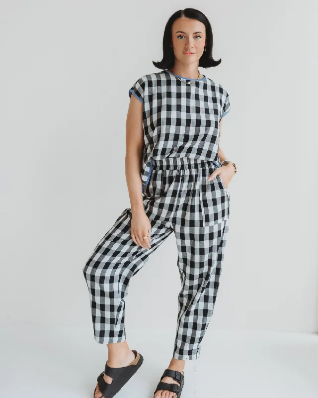 Kate Black & Check Reversible Trousers Trousers Elastic Waist Soft