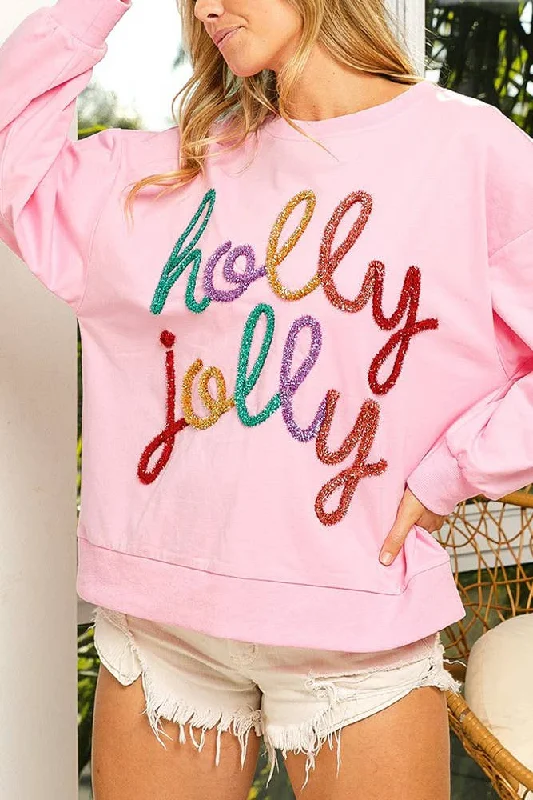 Holly Jolly Christmas Pullover Sweatshirt Fine Merino Wool