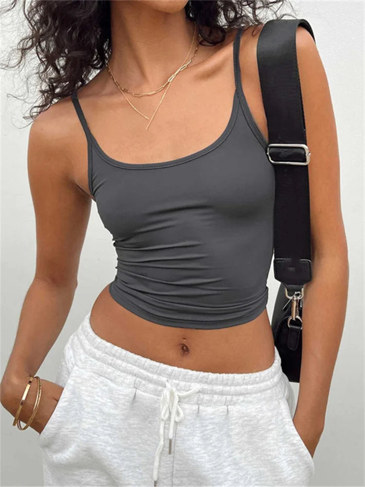 Casual Sleeveless Strap Summer Solid Slim Fit Pullovers Mini Vest Female Streetwear Basic 2024 Crop Top Chenille Soft Sweater