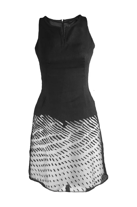 Preowned Black Linen Flocked Organza Vintage Dress, 1990s