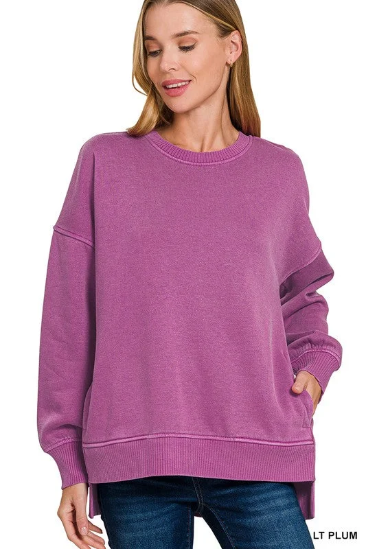 Its All About To Change Light Plum Fleece Hi Low Pocket Pullover Turtleneck Warm Pullover