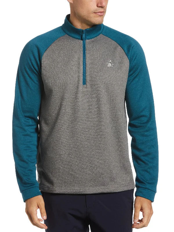 Men's 1/4 Zip Raglan Color Block Pullover Bardot Neck Top
