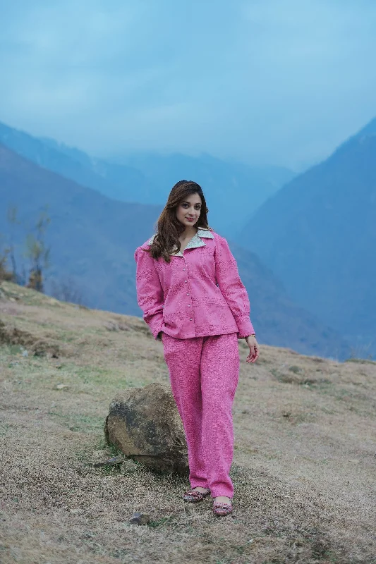 Dark Pink Cotton Top and Trouser Co-Ord Set Trousers Mesh Breathable