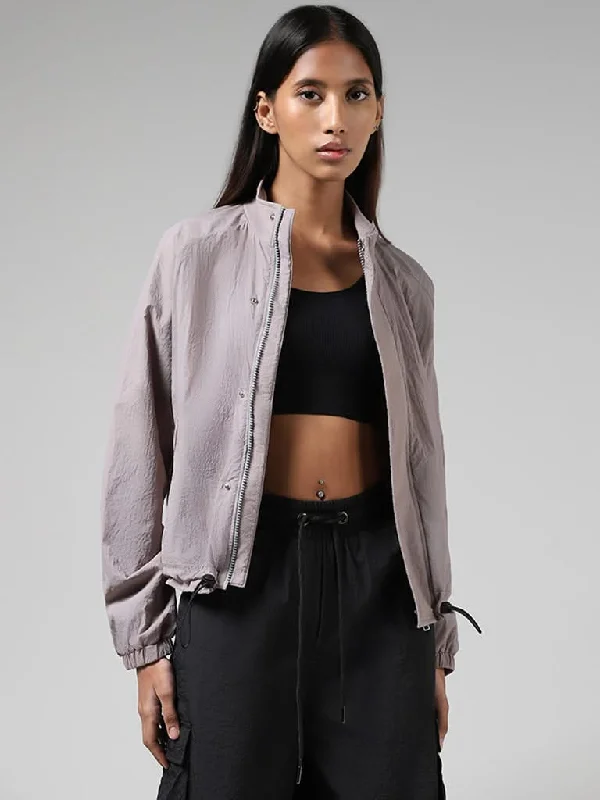 Studiofit Lilac Snap-Buttoned & Zipper Jacket Herringbone Jacket Houndstooth Jacket Plaid Jacket