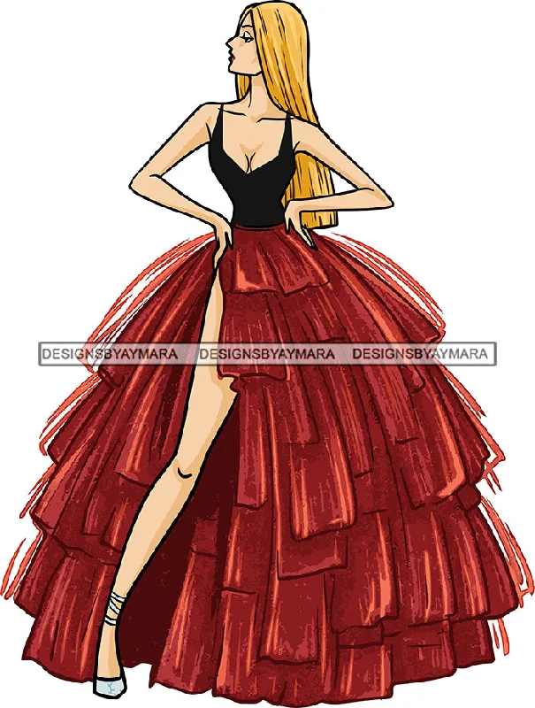 Model Fashion Woman Posing Fancy Gown Dress Vogue Goddess Glamour Trendy Clothing Straight Hair Style SVG Cutting Files For Silhouette Cricut More
