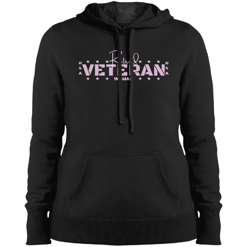 Retired Veteran Pink Letters Ladies' Pullover Hooded Sweatshirt Angora Wool Cozy