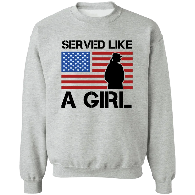 Serve like a Girl Ladies Crewneck Pullover Sweatshirt Notched Neck Pullover