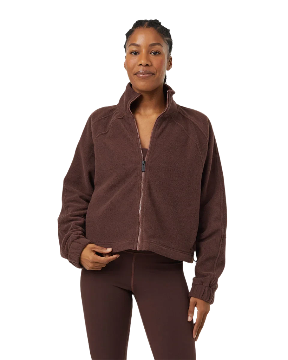 TENTREE Women's Recycled Microfleece Zip Sweater Deep Mahogany Wool Fabric Cashmere Fabric Tweed Fabric