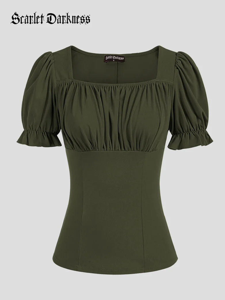 Women Puffed Stand Collar Pullover Cotton Tops Textured Knit Design