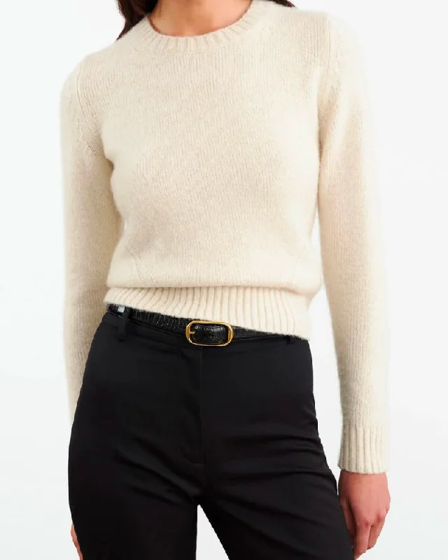 Gwendolyn Sweater in Light Oat Melange Ribbed Striped Patterned