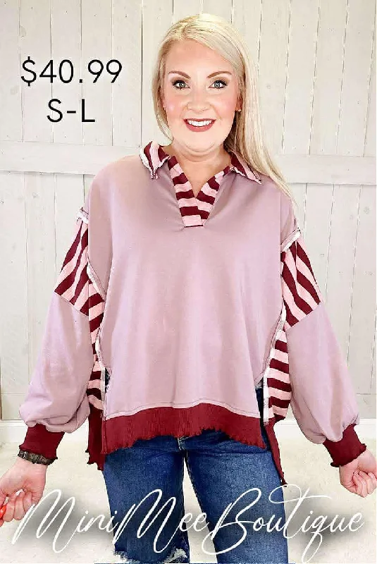 Purple/Burgundy Oversized Pullover Spaghetti Sleeve Top