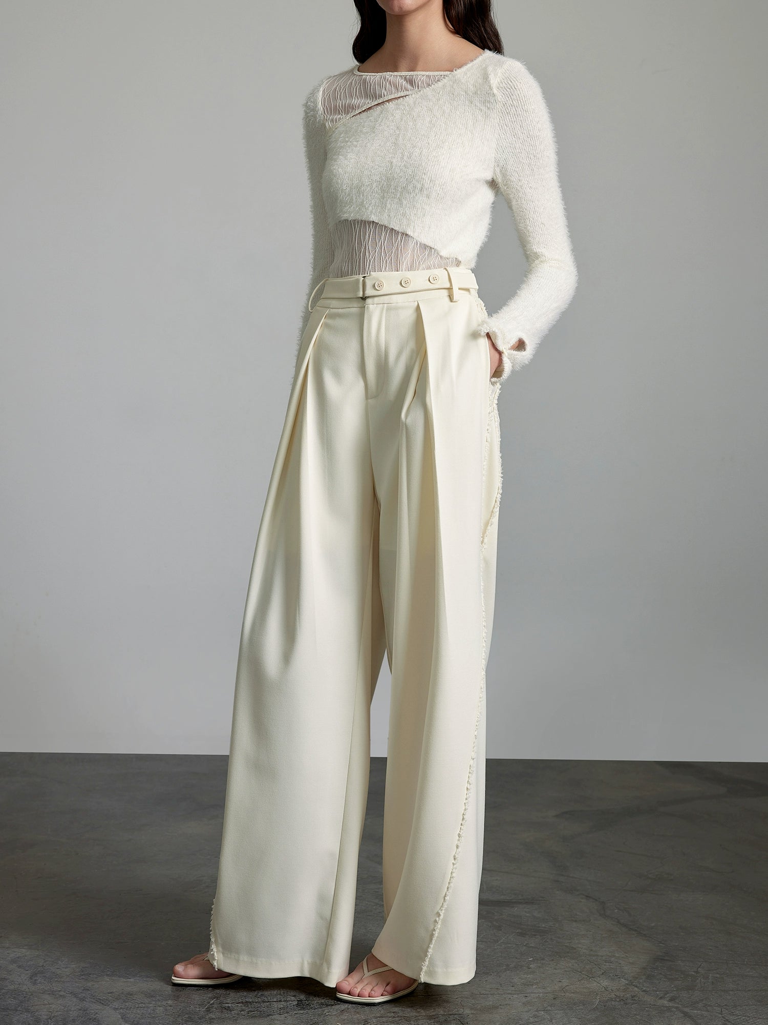 Wide-Leg Cream Trousers Trousers stylish modern