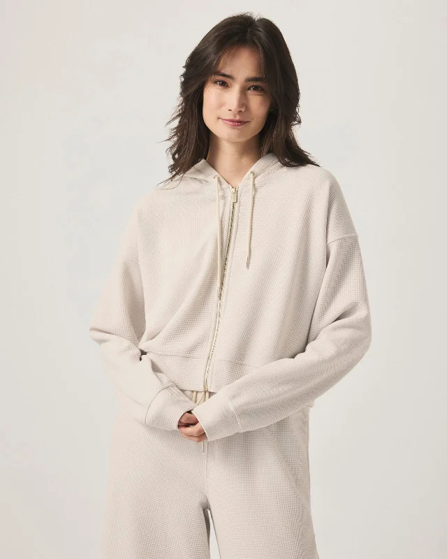 Waffle Scuba Zip-Up Pullover Bishop Sleeve Elegant