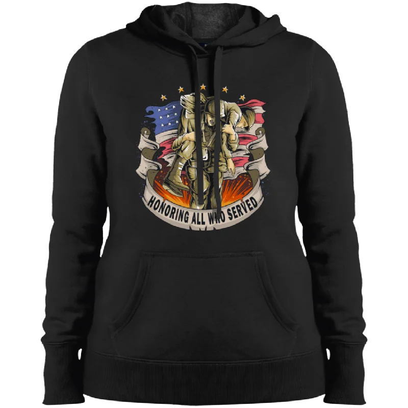 Honoring Those Who Served Ladies' Pullover Hooded Sweatshirt Button Front Sweater