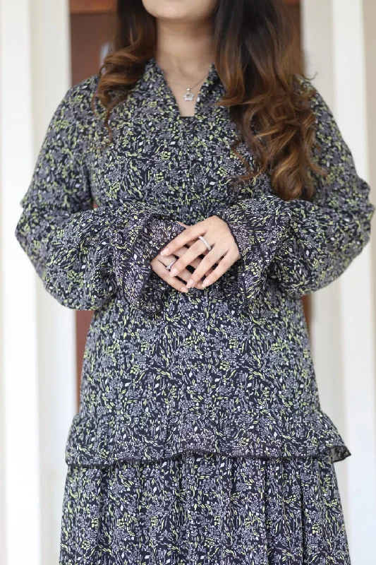 Black Tiered Printed Dress (GBGM001A)