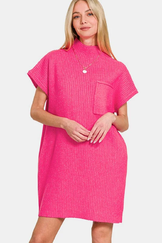 Blue Zone Planet |  Zenana Short Sleeve Sweater Mini Dress Hooded Caped Shawl Collar
