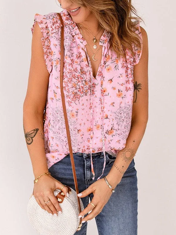 Bohemian Loose-Fit Floral Print V-Neck Pullover Vest For Women Thick Cable Knit