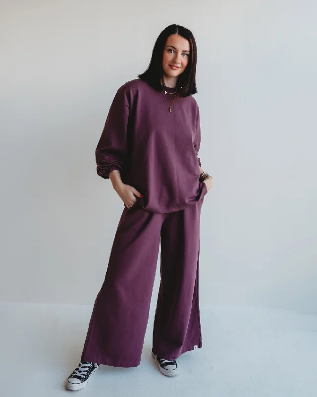 Noor Wide Leg Plum Trousers Cropped Trousers Casual Linen