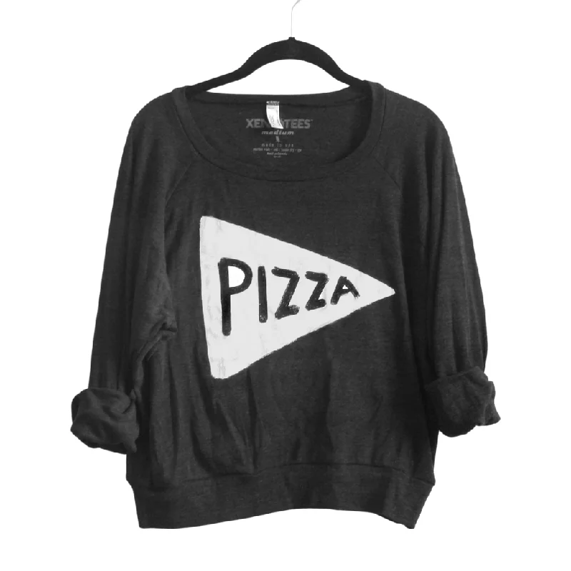 Pizza Womens Pullover - Black Open Neck Pullover