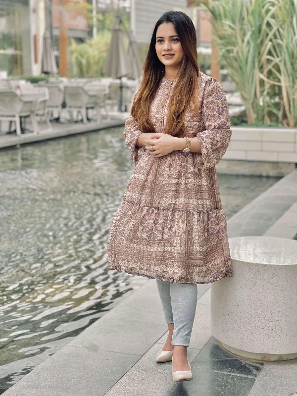 Abstract Printed Knee Length Dress (GBF7008)