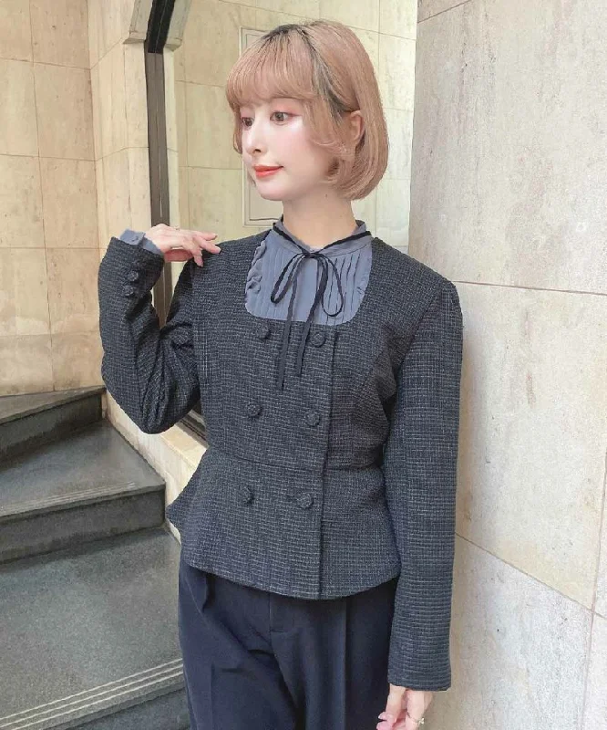Double-Button Peplum Jacket / an another angelus [51BD01j005]. Satin Jacket Silk Jacket Chiffon Jacket