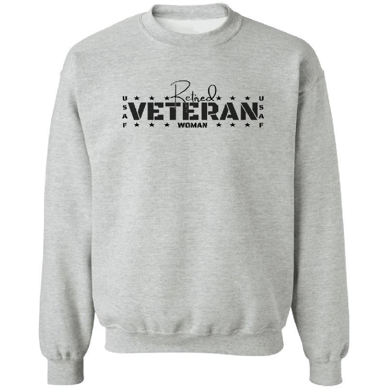 Retired Veteran Ladies Crewneck Pullover Sweatshirt Mock Neck Pullover