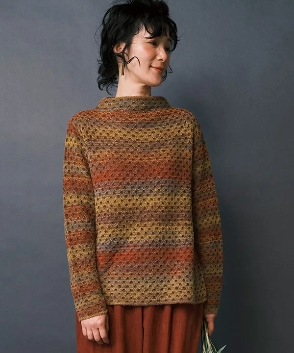 Dot dot grazing jacquard knit pullover 24W457 Three Quarter Sleeve