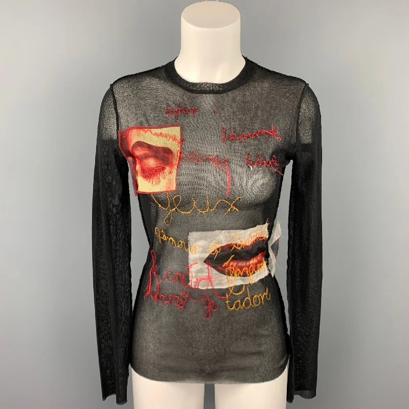 Vintage JEAN PAUL GAULTIER Size L Black Eye Lip Embroidery Polyamide Pullover Solo Sleeve Pullover