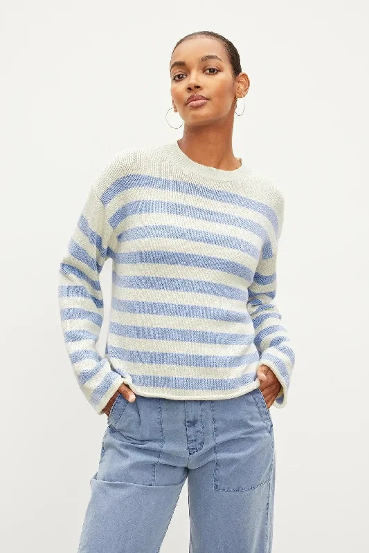Lex Sweater in Milk/Blue Open Front Closed Front Wrap Front