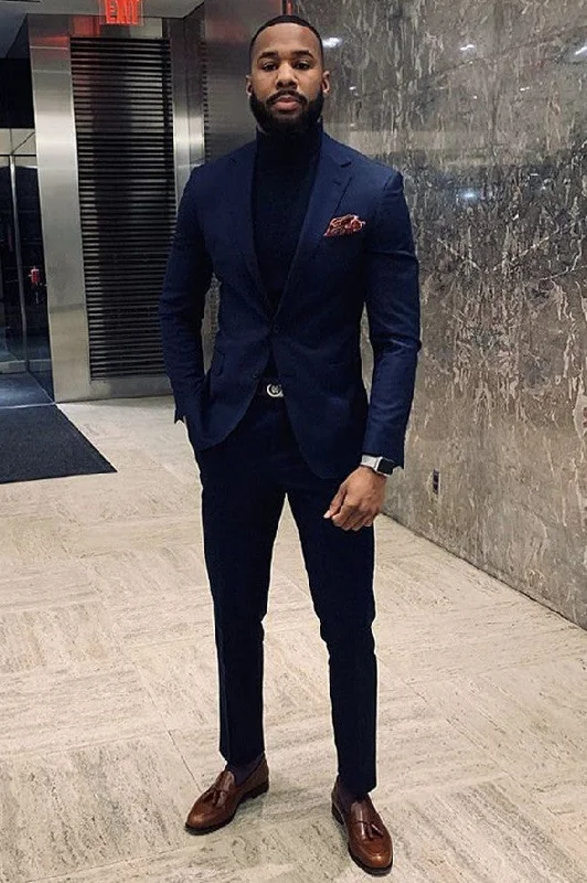 Joshua Dark Navy Notched Lapel Prom Men’s Suits with Black Trousers Trousers Capri Summer