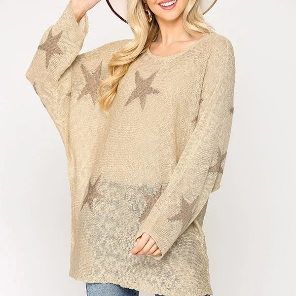 Gigio USA Women's Sand Stars Dolman Sweater Velvet Chenille Corduroy