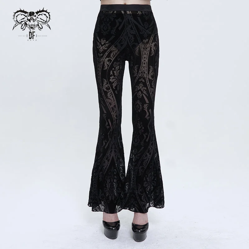 PT192 Gothic flocked pattern basic style flared trousers Skinny Trousers Denim Stretchy