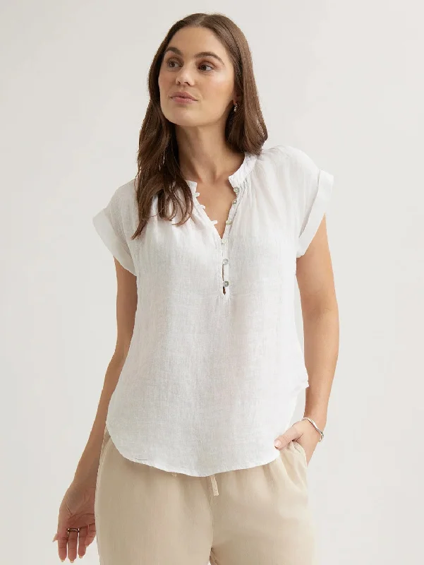 Cap Sleeve Pullover Top - White Thin Wool Pullover