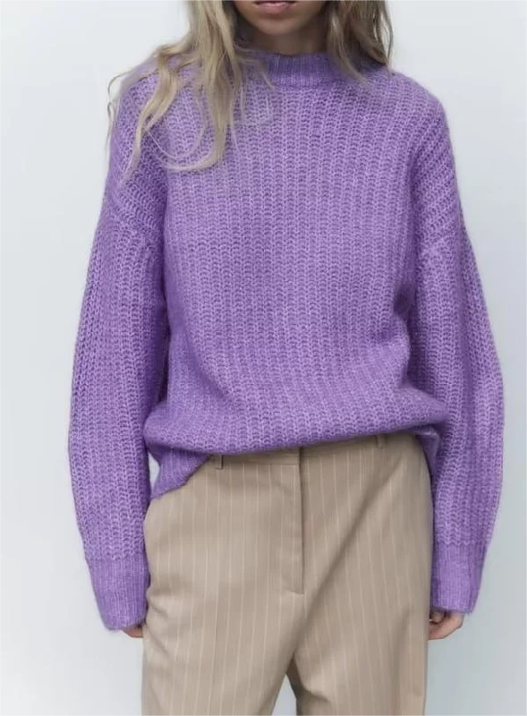 Autumn Simple Graceful Crew Neck Long Sleeve Pullover Solid Color Tight Sleeve Top