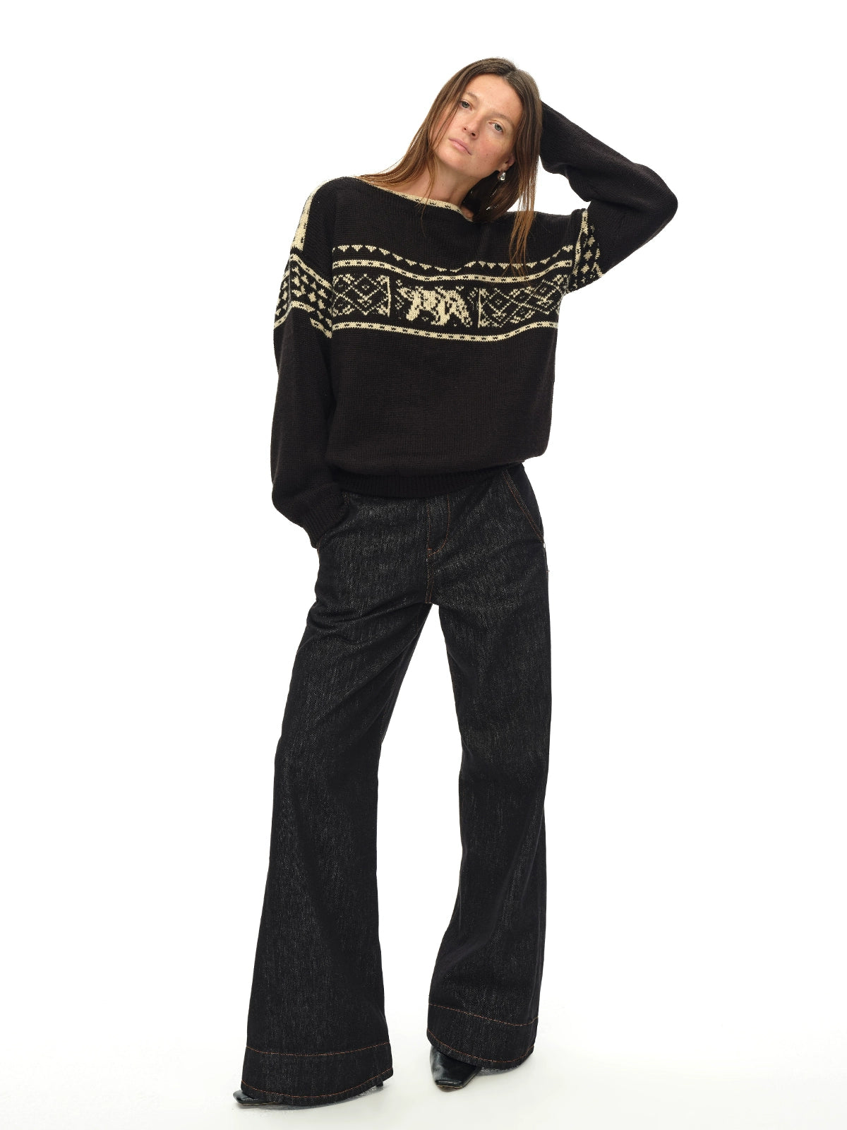 Black Off-Shoulder Loose Vintage Sweater Open Front Closed Front Wrap Front