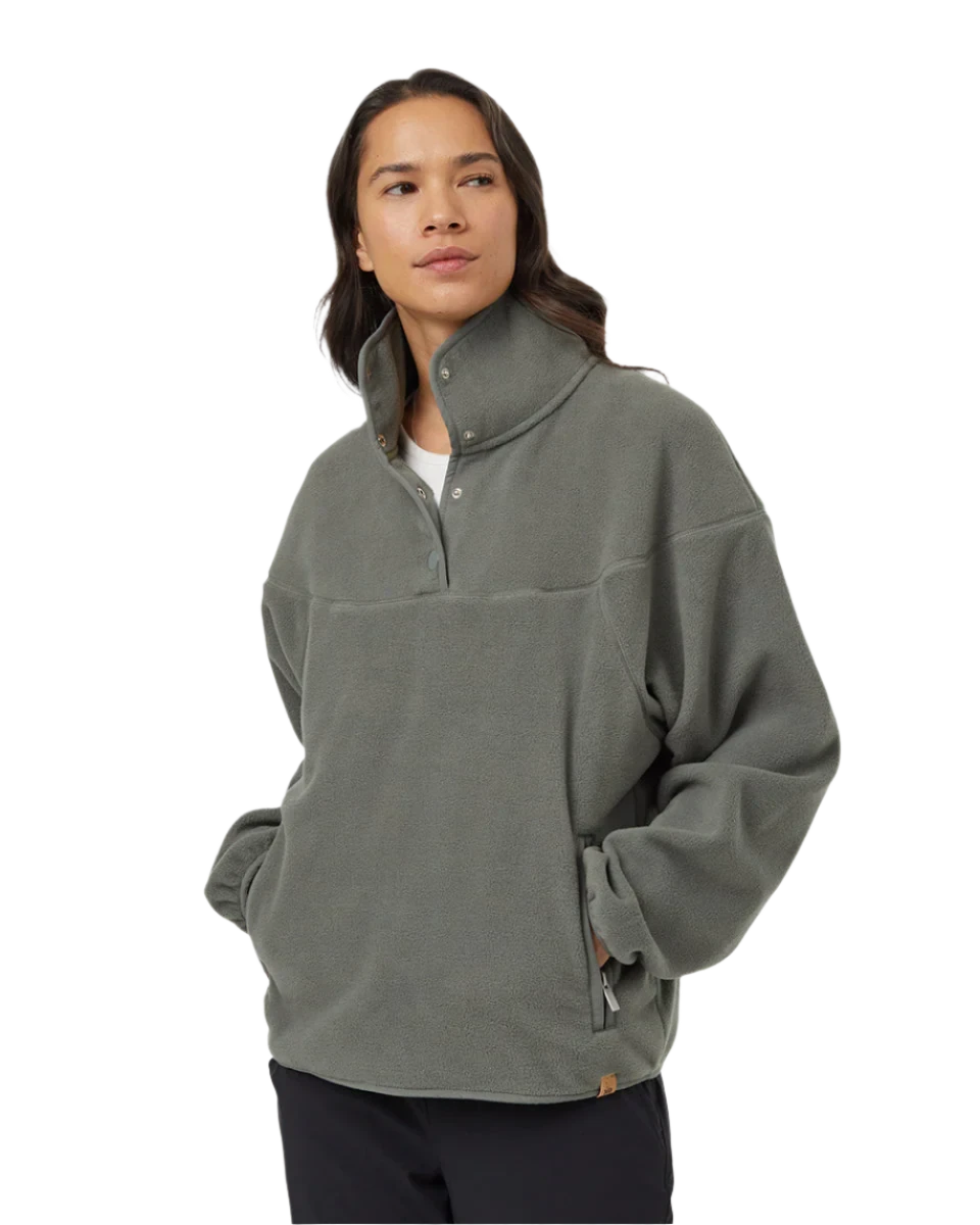 TENTREE Women's Recycled Microfleece 1/4 Snap Fleece Sweater Mineral Denim Fabric Leather Fabric Suede Fabric