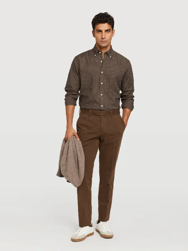 Slim fit garment dye twill chino trousers Trousers Leather Faux